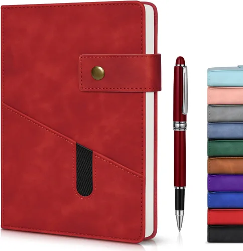 Miniatura 9 de vfaejll Cuaderno de cuero rayado azul A5 para hombres y mujeres, 5.9" X 8.4" Cuaderno diario personalizado de tapa dura con bolígrafo, 200 páginas