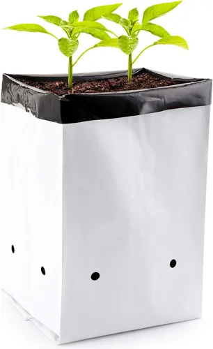 Lawei Paquete de 100 bolsas de cultivo de plástico de 1 galón, bolsas de cultivo de plantas en blanco y negro, bolsas de siembra para plantas de