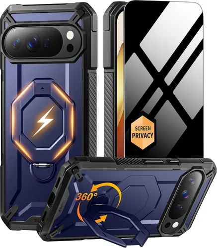 TONGATE Funda para Pixel 10 Pro XL con soporte magnético giratorio de 360°, compatible con MagSafe, protector de pantalla de privacidad, funda de