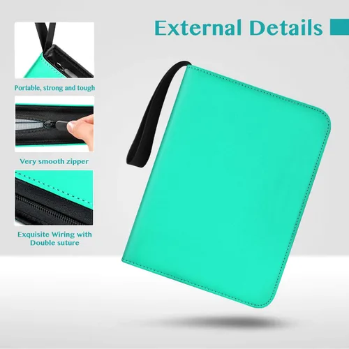 Miniatura 3 de Carpeta de 900 tarjetas en color azul teja con 9 bolsillos, material de PU duradero e impermeable, libre de ácidos, adecuada para todas las tamaños