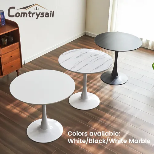 Miniatura 7 de Mesa de Comedor Tulip Redonda para 2, Mesa Moderna de Mediados de Siglo con Pedestal de Metal Resistente para Cocina, Bistró, Café, Ocio