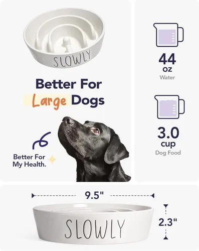 Miniatura 3 de Comedero Lento para Perros, Tazón de Cerámica de 3 Tazas con Laberinto para Perros Medianos/Grandes – Plato Antideslizante Blanco para Mascotas