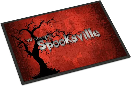 Caroline's Treasures SB3008MAT - Felpudo de Halloween con texto en inglés "Welcome to Spooksville", 18 x 27 pulgadas, para interiores y exteriores,