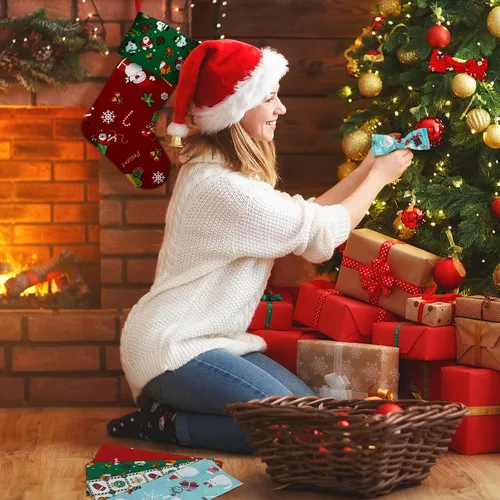 Miniatura 5 de Paquete de 16 piezas de tela gruesa de invierno, diseño de muñeco de nieve, copo de nieve, algodón, estampado de árbol de Papá Noel, tela acolchada