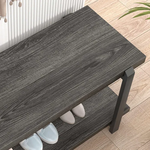 Miniatura 6 de FOLUBAN Banco de almacenamiento de zapatos de 47 pulgadas, banco de entrada de madera rústica y metal para pasillo, puerta delantera, zapatero