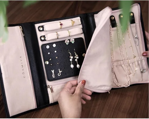 Miniatura 7 de COSMIYA Joyero de viaje personalizado con inicial, regalos personalizados con monograma para mujeres, regalos de dama de honor, organizador de joyas