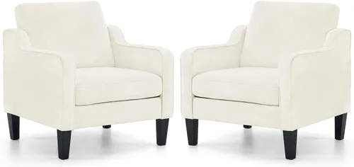 Miniatura 39 de VINGLI Juego de 2 Sillas de Acento Modernas, Sillas Beige para Sala de Estar, Sillón Cómodo para Dormitorio, Silla de Sofá Tapizada, Silla