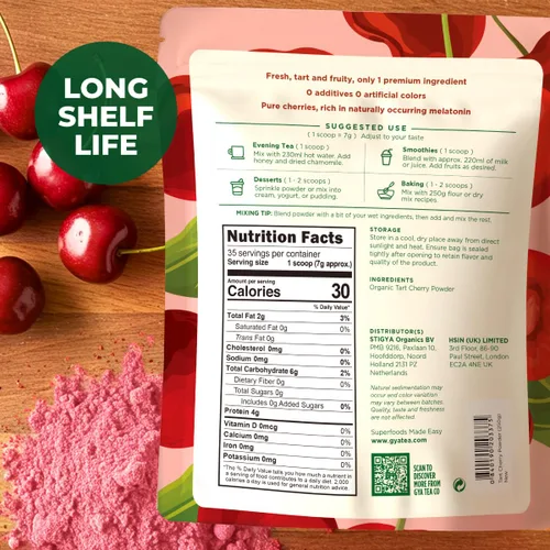 Miniatura 2 de Polvo de cereza ácida orgánica, 0.55 libras, extracto de jugo 100% natural, sabor dulce y picante, ideal para bebidas, batidos y hornear, rico