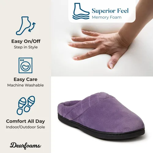 Miniatura 3 de Dearfoams Darcy - Pantuflas de velour de microfibra, tipo zueco con bordes acolchados, para mujer