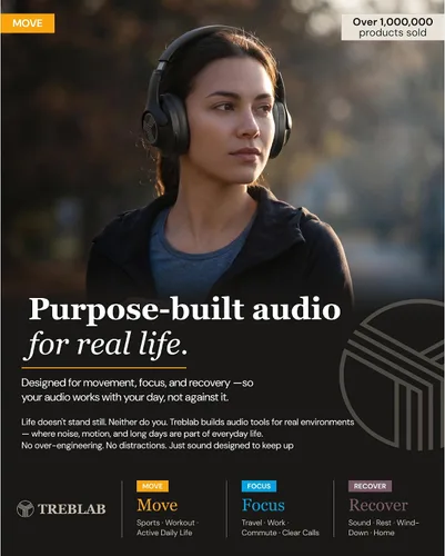 Miniatura 10 de TREBLAB Z2 Auriculares Híbridos con Cancelación Activa de Ruido para Entrenamiento - Sonido Signature-HD, Graves Profundos, Batería de 58H, Cómodos