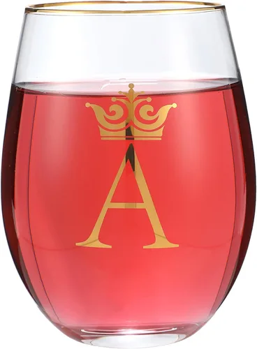 Miniatura 3 de Vaso de vino de 15 onzas con letra A, regalo personalizado con inicial, para boda, dama de honor, cumpleaños, graduación, para hombres y mujeres