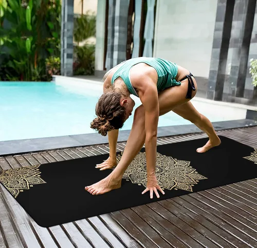 Miniatura 5 de nuveti Alfombrilla de yoga con estampado extra grueso de elastómero termoplástico antideslizante con bolsa de transporte, 72 x 24 pulgadas, extra