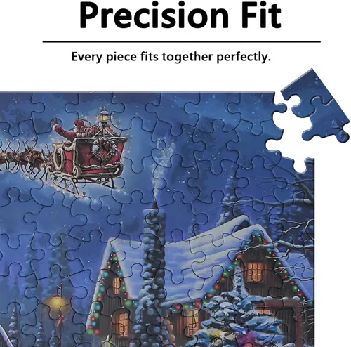 Miniatura 6 de Rompecabezas de 500 piezas para adultos, rompecabezas grande de 27 x 20 pulgadas, decoración de Papá Noel de invierno para fiestas familiares
