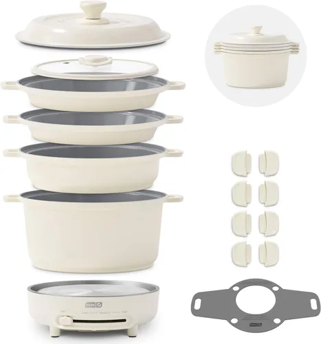 Miniatura 11 de Dash Juego de utensilios de cocina apilables con quemador eléctrico - Cuenta con revestimiento antiadherente de cerámica CleanCoating™ - Piezas