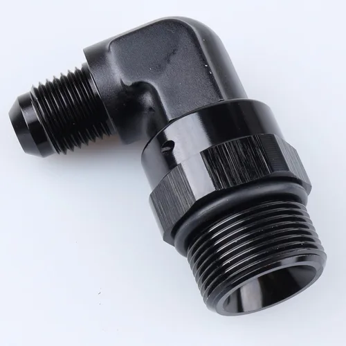 Miniatura 19 de AC PERFORMANCE Adaptador de ajuste de rosca de tubo de aluminio de 90 grados -8 AN macho a -8 AN ORB con junta tórica O Ring Port giratorio, negro