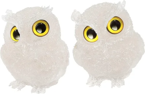 Miniatura 12 de TUMBEELLUWA Juego de 2 mini adornos de figura de búho de cristal de amatista, estatuas decorativas de búho de resina para mesa de oficina en casa