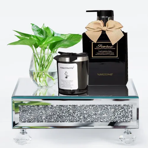 TACIDON Elevador de cristal con espejo para fregadero de cocina, encimera de baño, decoración moderna. Soporte de pedestal de cristal para