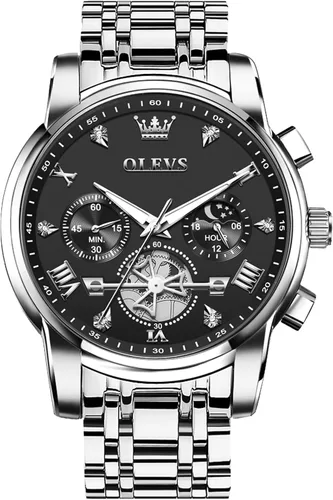 Miniatura 15 de OLEVS Relojes para hombre, resistente al agua, de lujo, gran cara, reloj analógico de cuarzo de acero inoxidable, relojes de vestir analógicos