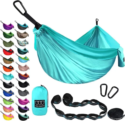 Miniatura 19 de Gold Armour Hamaca de camping – Hamaca doble XL, hamaca portátil, accesorios de camping, equipo para exteriores e interiores con correas de árbol