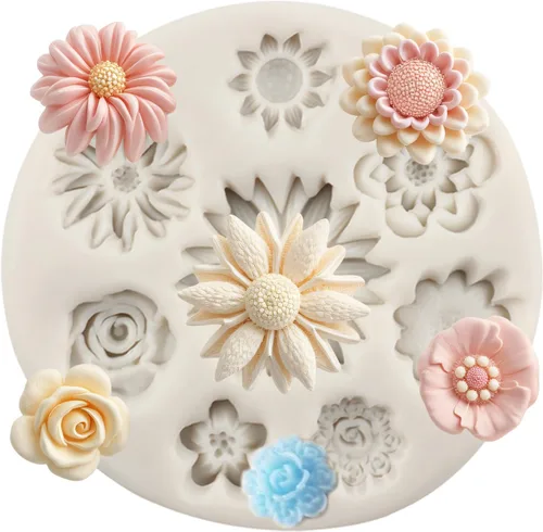 Miniatura 13 de Moldes de Silicona de Flores de Margarita Molde de Fondant de Flor de Crisantemo Para Decoración de Pasteles Adornos de Cupcakes Dulces Chocolate
