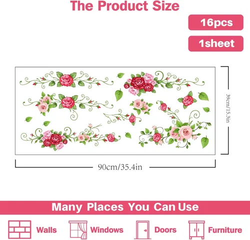 Miniatura 2 de PLIGREAT Calcomanías de pared de vides de flores, calcomanías de pared para despegar y pegar, vinilo extraíble colorido adhesivo de pared para sala