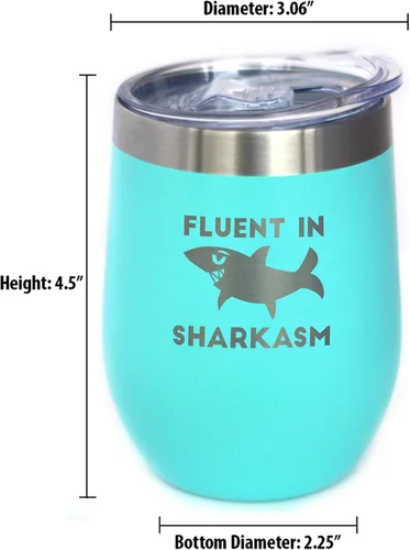 Miniatura 5 de Bevvee Fluent in Sharkasm - Divertido vaso de vino de tiburón con tapa deslizante, taza aislada de acero inoxidable, bonitos regalos de decoración