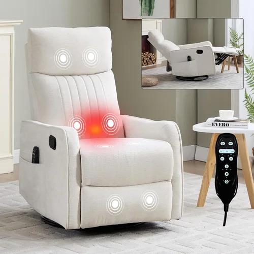 Miniatura 18 de Sillón reclinable de masaje de respaldo alto con calor, mecedora giratoria para espacios pequeños, sillón reclinable manual para adultos, perfecto