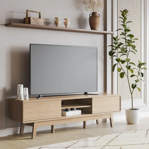 Miniatura 6 de TOLEAD Consola de TV de 59 pulgadas, consola multimedia moderna de mediados de siglo para TV de 55/60/65 pulgadas, soporte de TV de perfil bajo
