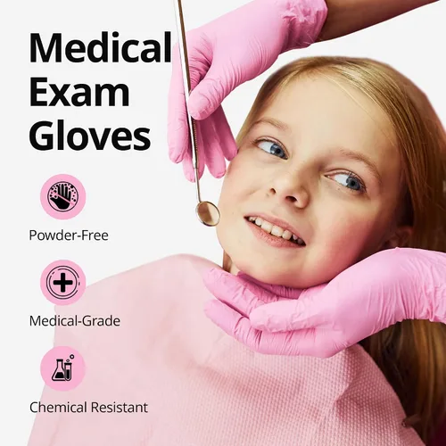 Miniatura 3 de SwiftGrip Guantes industriales desechables de nitrilo rosa, de 3 mil, sin látex, para limpieza y esteticista, sin goma, sin polvo, estuche de 1000