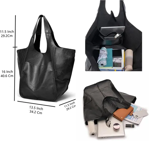 Miniatura 6 de KlaOYer - Bolso de mano de cuero de gran capacidad, bolso de trabajo, bolso hobo de piel sintética, bolso de mano y bandolera grande, bolso de viaje