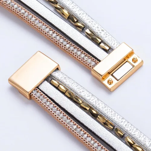 Miniatura 299 de FANCY SHINY - Pulsera de cuero estilo bohemio, pulsera de cuentas de cristal con cierre magnético, regalos de joyería para mujer