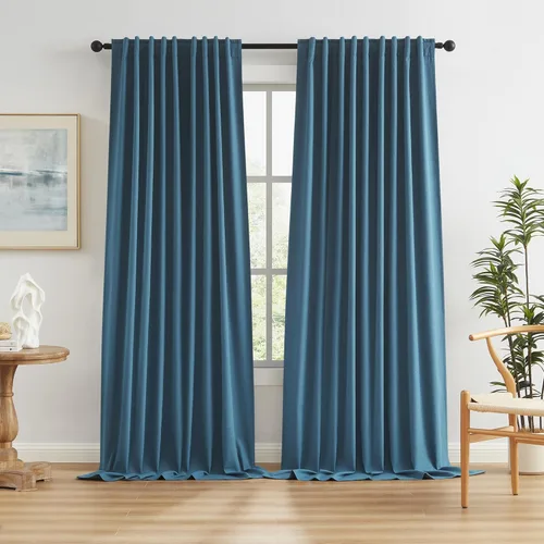 Miniatura 67 de Paneles de cortinas de ventana 100% opacas, con trabillas traseras, bolsillo para barra, gancho, cinturón, aspecto plisado, cortinas para sistema