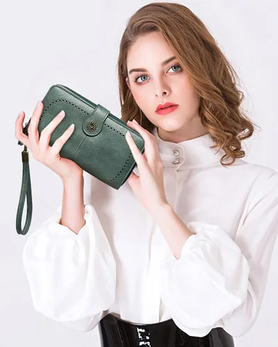 Miniatura 6 de TFKGS Billetera para mujer con bloqueo RFID de cuero, gran capacidad, porta tarjetas, cartera tipo embrague para teléfono, bolso largo de viaje