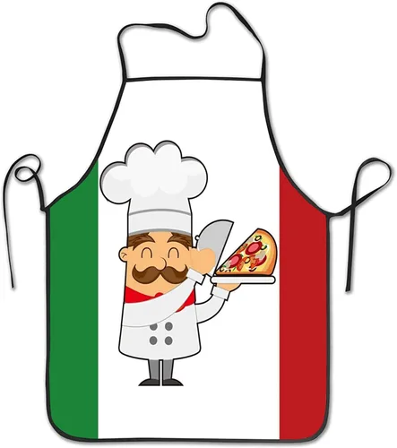 Delantal de pizza de chef de dibujos animados con bandera de Italia, para cocinero, tienda de trabajo, mujeres, hombres, adultos, niñas, niños,