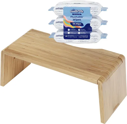 Miniatura 13 de Taburete de inodoro plegable Squatty Potty Oslo de bambú – 7 pulgadas, taburete de baño plegable para niños y adultos – Marrón, portátil y que