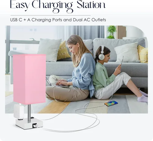 Miniatura 6 de Lámpara de mesita de noche con puertos USB - Lámpara de mesa con control táctil para dormitorio con puertos de carga USB C+A y tomas de corriente