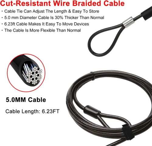 Miniatura 4 de Bloqueo de cable para computadora portátil • Placa de ranura de 6.23 pies Cable • Cerradura de combinación de computadora de seguridad • 4 cables