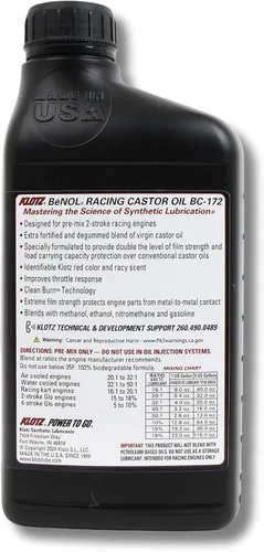 Miniatura 2 de Klotz BeNOL - Aceite de ricino premezclado para motores de carreras de 2 tiempos, 1 cuarto de galón BC-172