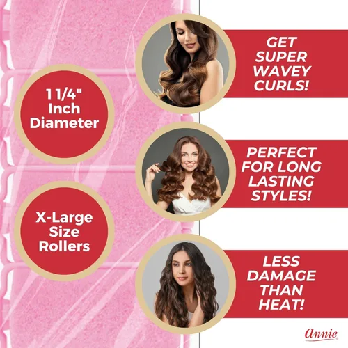 Miniatura 3 de Annie Rodillos de espuma extra grandes de 1 1/4 pulgadas, 8 rizadores de esponja suave rosa para rizos y ondas sin calor, no necesita alfileres ni