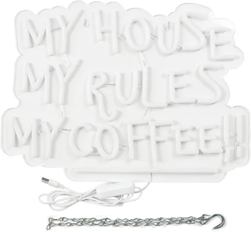 Miniatura 6 de My House My Rules My Coffee - Letreros de neón para decoración de pared, luces de neón para dormitorio, letreros LED de negocios adecuados