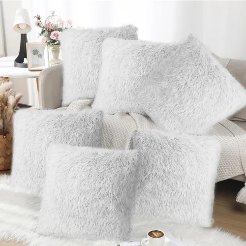 Miniatura 8 de VitalCozy 6 fundas de almohada de piel sintética esponjosa para sofá, cojín cuadrado de 18 x 18 pulgadas, almohada decorativa de lujo, suave