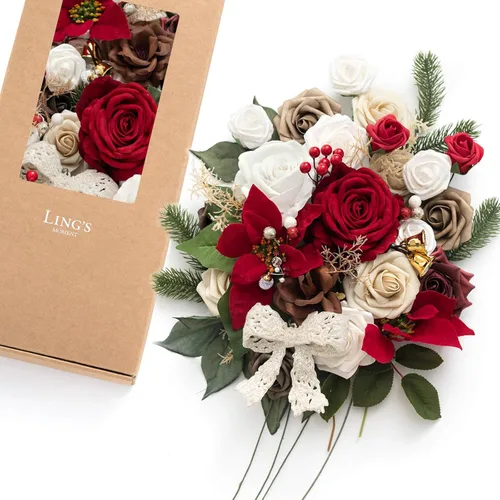Miniatura 8 de Ling's moment Caja de flores falsas, tallos de vegetación artificiales artificiales, rosas de espuma, peonías de seda de dalia, eucalipto, flor Rosa