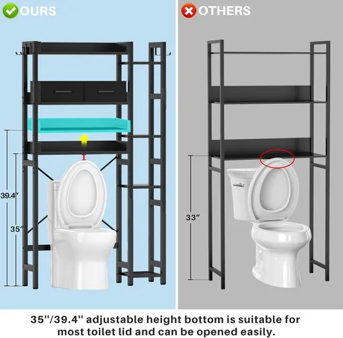 Miniatura 8 de Besiost - Estante de almacenamiento sobre el inodoro con 2 cajones - Organizador de baño de 7 niveles con estante ajustable, estante de ahorro