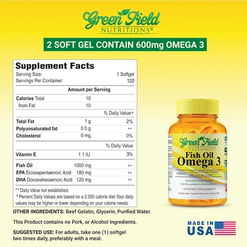 Miniatura 3 de Greenfield Nutritions Aceite de pescado halal de 1000 mg, 300 mg de Omega 3 Halal, aceite de pescado peruano silvestre pequeño, vitaminas Halal, EPA
