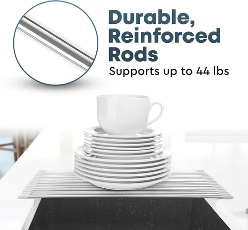 Miniatura 8 de Zulay Kitchen Escurridor de platos sobre el fregadero, diseño de acero inoxidable resistente enrollable para un fácil almacenamiento y durabilidad.