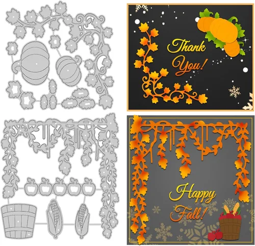 ORIGACH Troqueles de corte de metal de esquina de cosecha de parachoques de otoño feliz muere de vid de calabaza plantilla para hacer tarjetas DIY