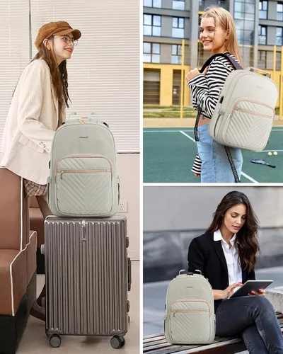 Miniatura 6 de LOVEVOOK Mochila de Viaje para Laptop Bolso para Mujeres Trabajo Negocios Bolsas de Computadora, rosa gris, 17 pulg., Mochilas de viaje
