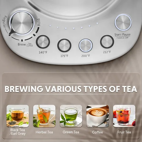 Miniatura 4 de BUYDEEM K176 - Tetera eléctrica multifuncional de acero inoxidable para preparar té y café, mantener el calor automático, 5 controles de sabor, 1.5L