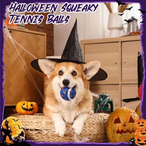 Miniatura 5 de Civaner 36 juguetes de Halloween para perros a granel, pelotas de tenis chirriantes de 2.5 pulgadas para perros pequeños, medianos y grandes