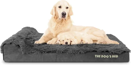 Miniatura 26 de The Dog's Bed - Cama Ortopédica para Perros con Reposacabezas XL Negra de Felpa, Espuma Viscoelástica, Alivio del Dolor para Artritis, Displasia